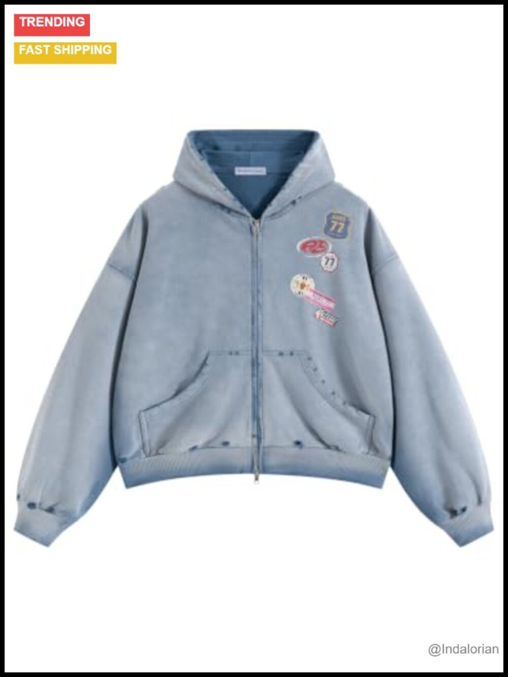 Aelfric Eden Vintage Acid Wash Boxy Zip Up Hoodie Streetwear Jacket